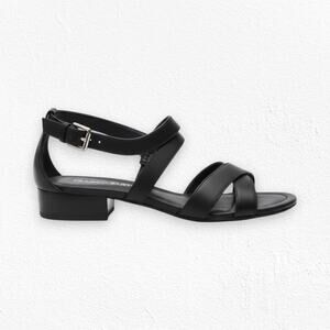 Franco Sarto Black Vegan Leather Strappy Open Toe Wedge Heel Sandals Size 7